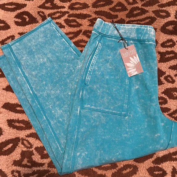 NEW HABITAT Pull on terry cloth pants Womens L turquoise blue Beach loungewear - Picture 1 of 15